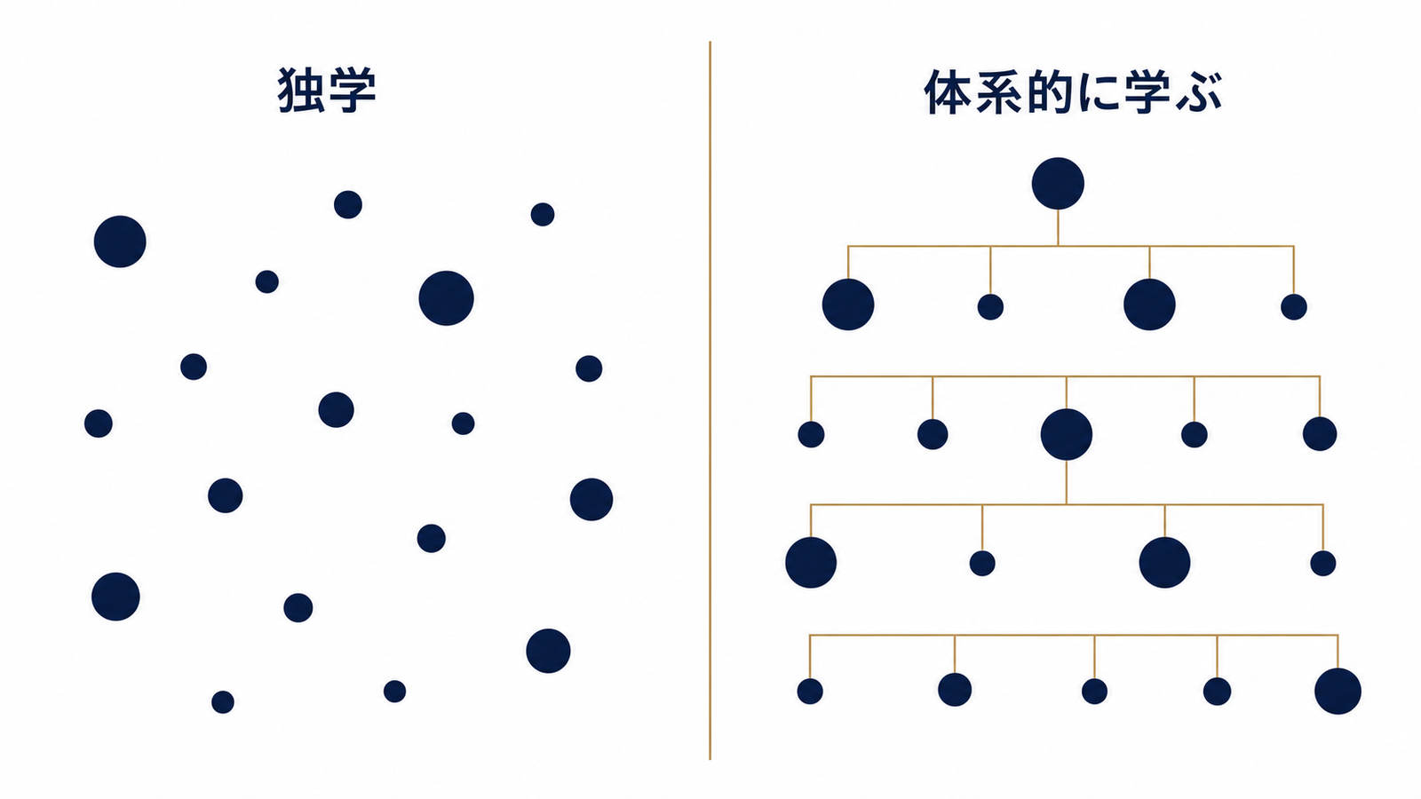 独学の点在知識と体系学習の層構造の違い