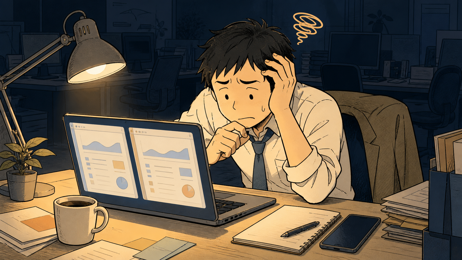 深夜、GA4の数字のズレに頭を抱える担当者