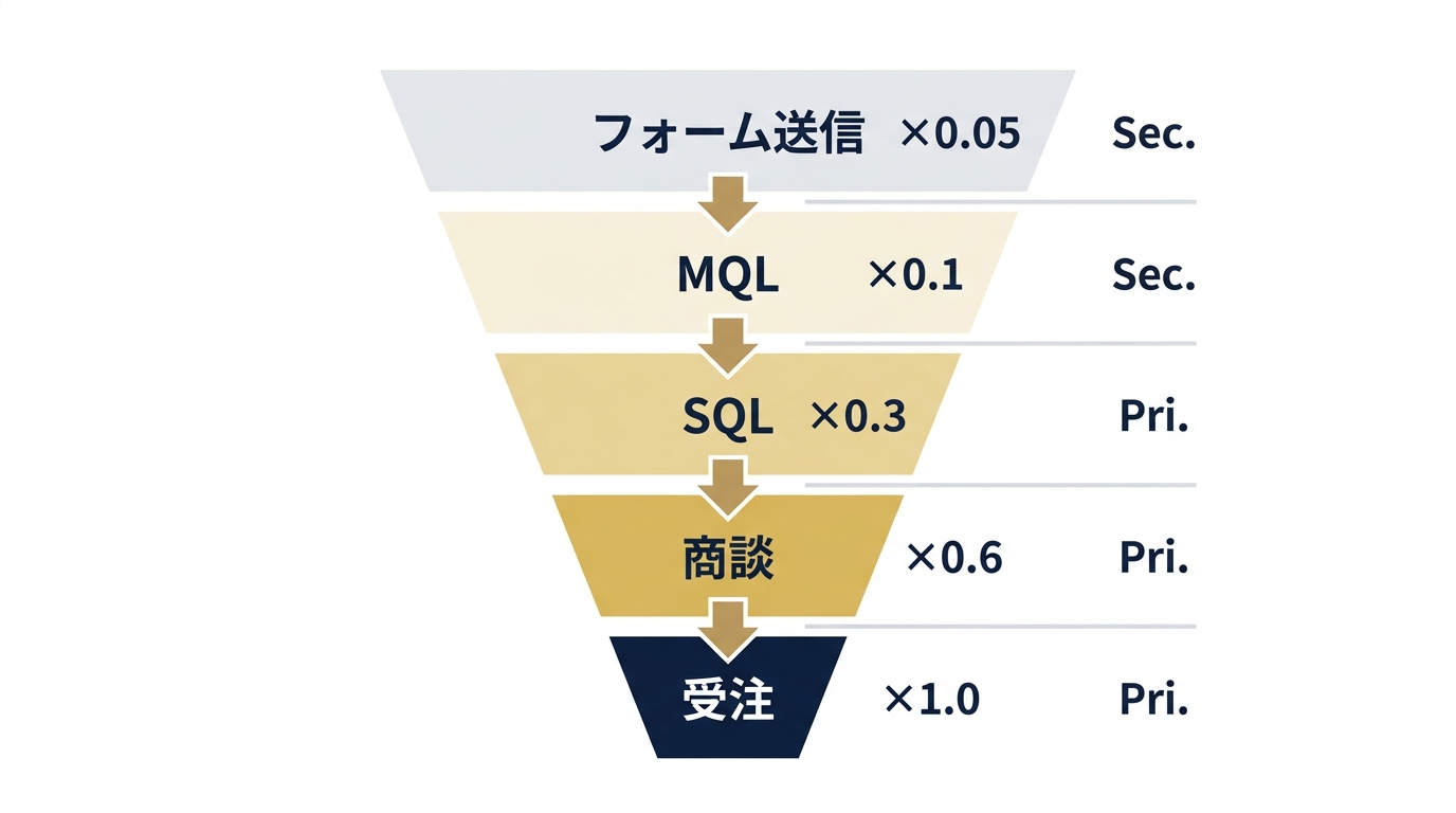 ファネル別CV値の比率設計：平均受注額を1とした逆算