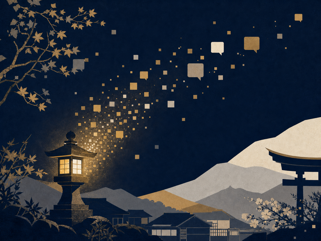 灯りが夜空へ広がっていくSNS拡散のイメージ