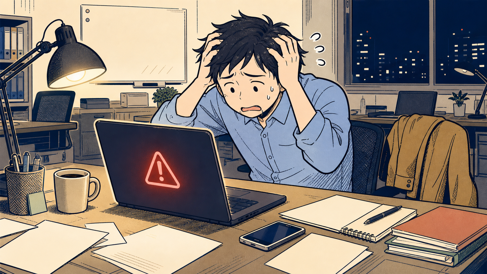 深夜、赤いエラー表示に固まる担当者