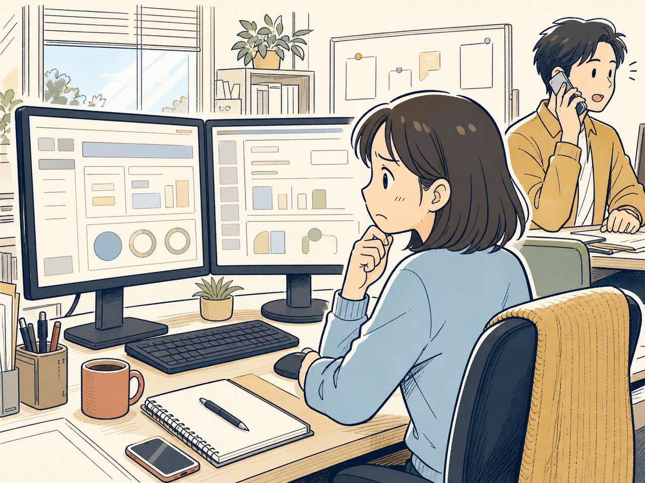 二つの画面のCV数を見比べて首をかしげる担当者